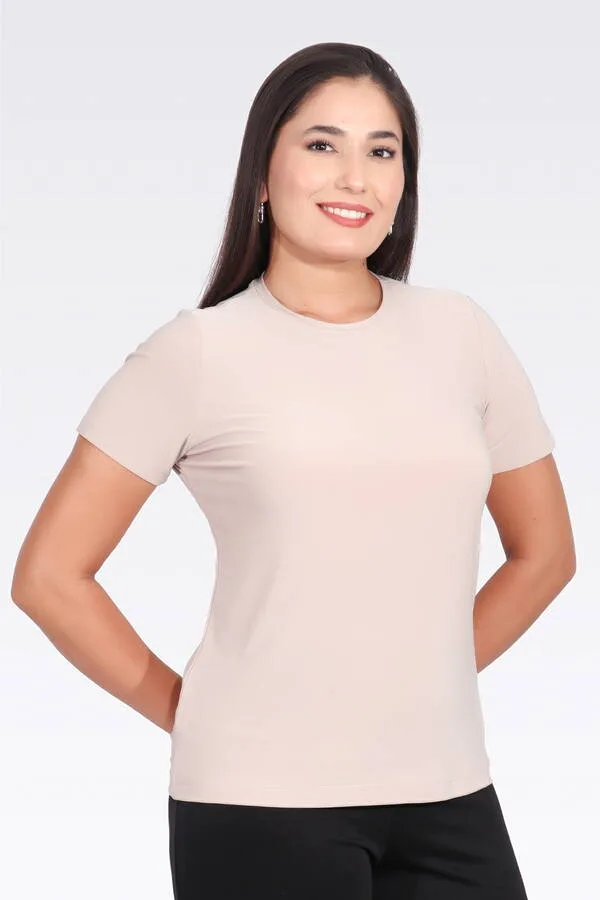 10693 BİSİKLET YAKA KISA KOL ŞIK KUMAŞ ÖRME BLUZ - Romance Adana abiye elbise